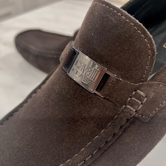 LIKE NEW Class Cavalli Dark Brown Slip-On Suede Logo Plaque Loafers/Driving Moc - Picture 4 of 16
